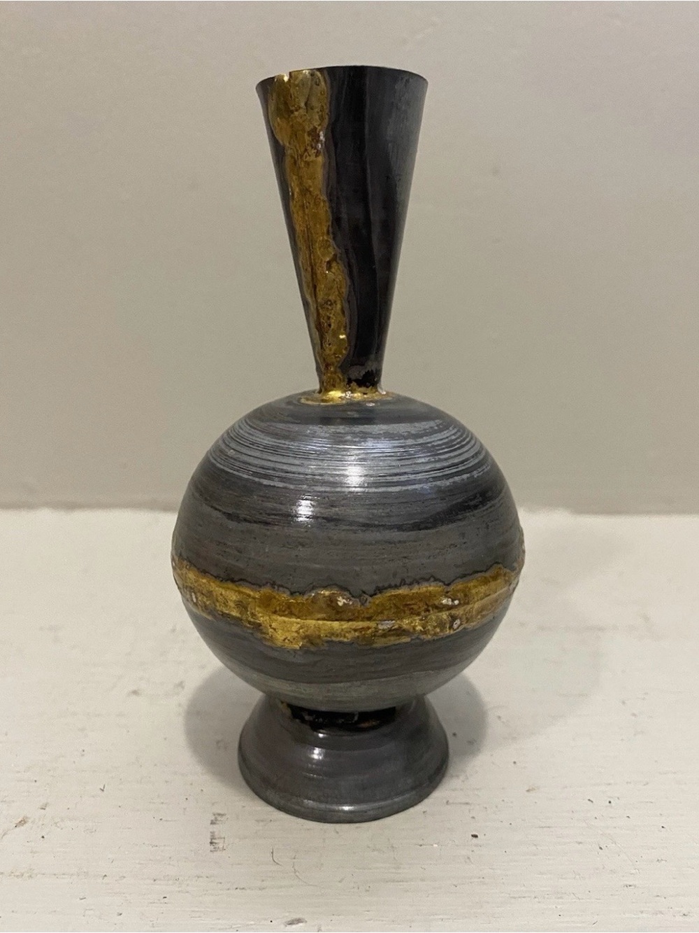 Modern Gray and Gold Metal Decorative Bud Vase 5” Tall